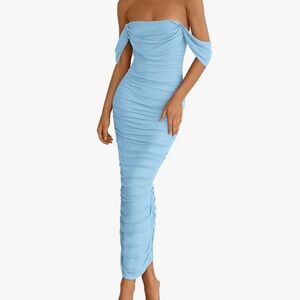 Blue Off The Shoulder Maxi Dress
